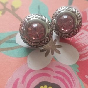 Silver and pink gemstone ear studs